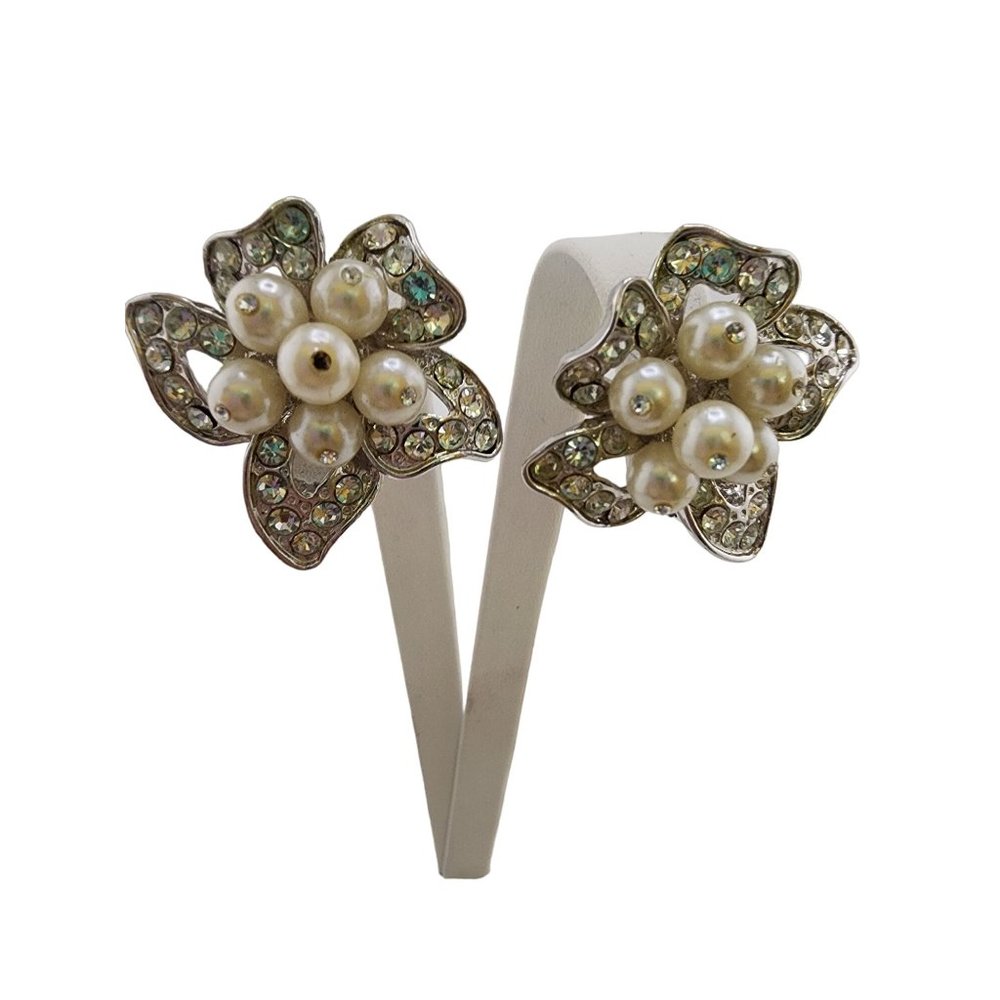 Vintage Blingy Faux Pearl Clip Earrings (A3456)